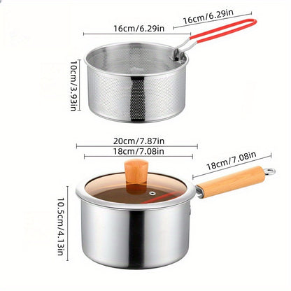 Versatile Cookware Set Made of Stainless Steel, Featuring a Frying Basket And a Glass Lid - Includes Non-Stick Options, Deep Fryer, Noodle Pot, Ricotta Pot