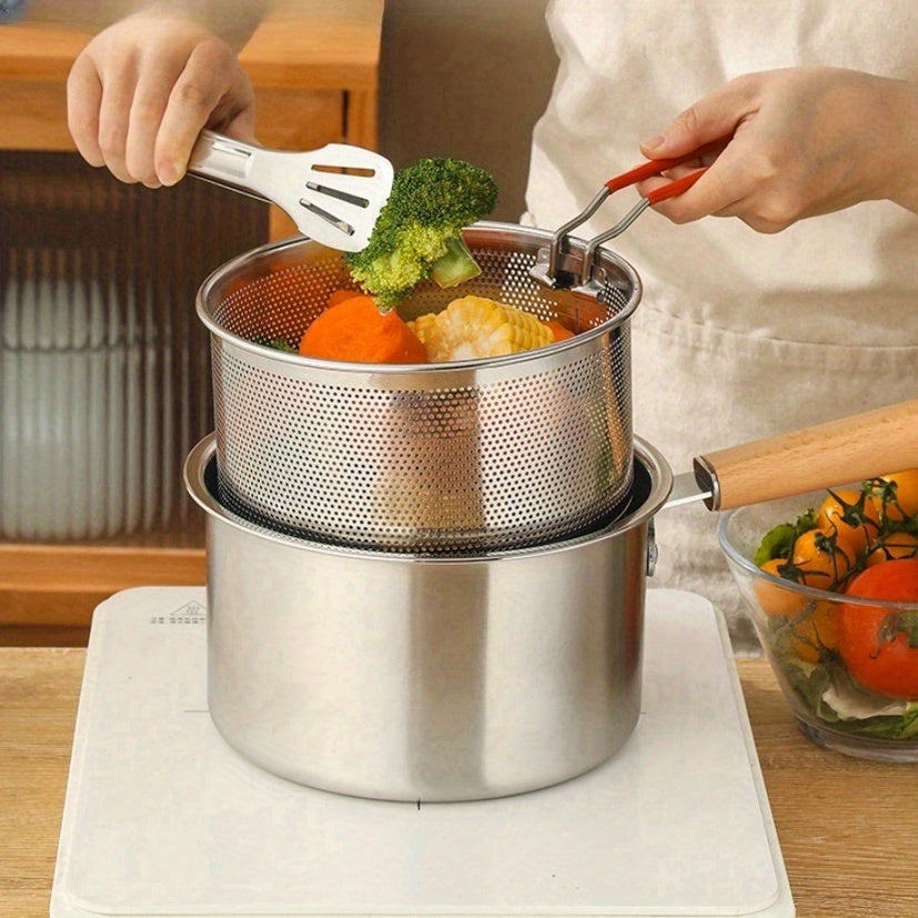 Versatile Cookware Set Made of Stainless Steel, Featuring a Frying Basket And a Glass Lid - Includes Non-Stick Options, Deep Fryer, Noodle Pot, Ricotta Pot