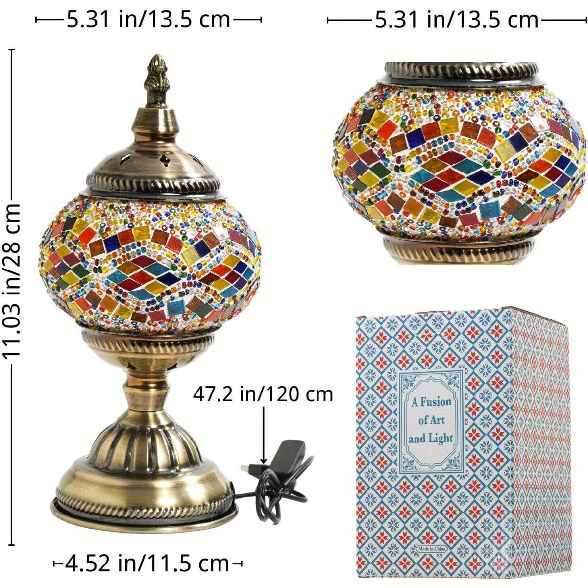 Handcrafted Finished Mosaic Table Lamp, 3-Color Dimmable Glass Bedside Lamp With Metal Base, Ready-to-Use Art Lamp For Bedroom/Living Room, Halloween Gift (Bulb Included)