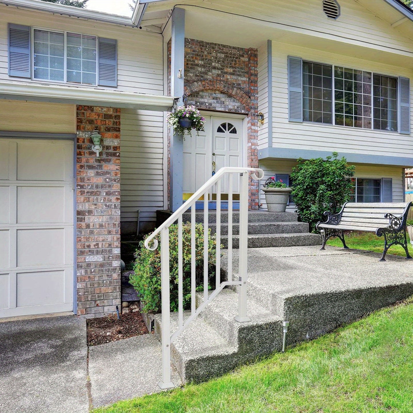 Outdoor Stair Railing Handrail - Fits 2 or 3 Steps - Wrought Iron Handrail - 38'' Black/White - For Home Safety & Accessibility - Ideal Gift for Seniors & People with Mobility Issues