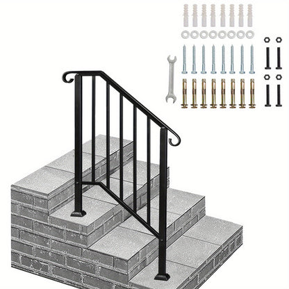 Outdoor Stair Railing Handrail - Fits 2 or 3 Steps - Wrought Iron Handrail - 38'' Black/White - For Home Safety & Accessibility - Ideal Gift for Seniors & People with Mobility Issues