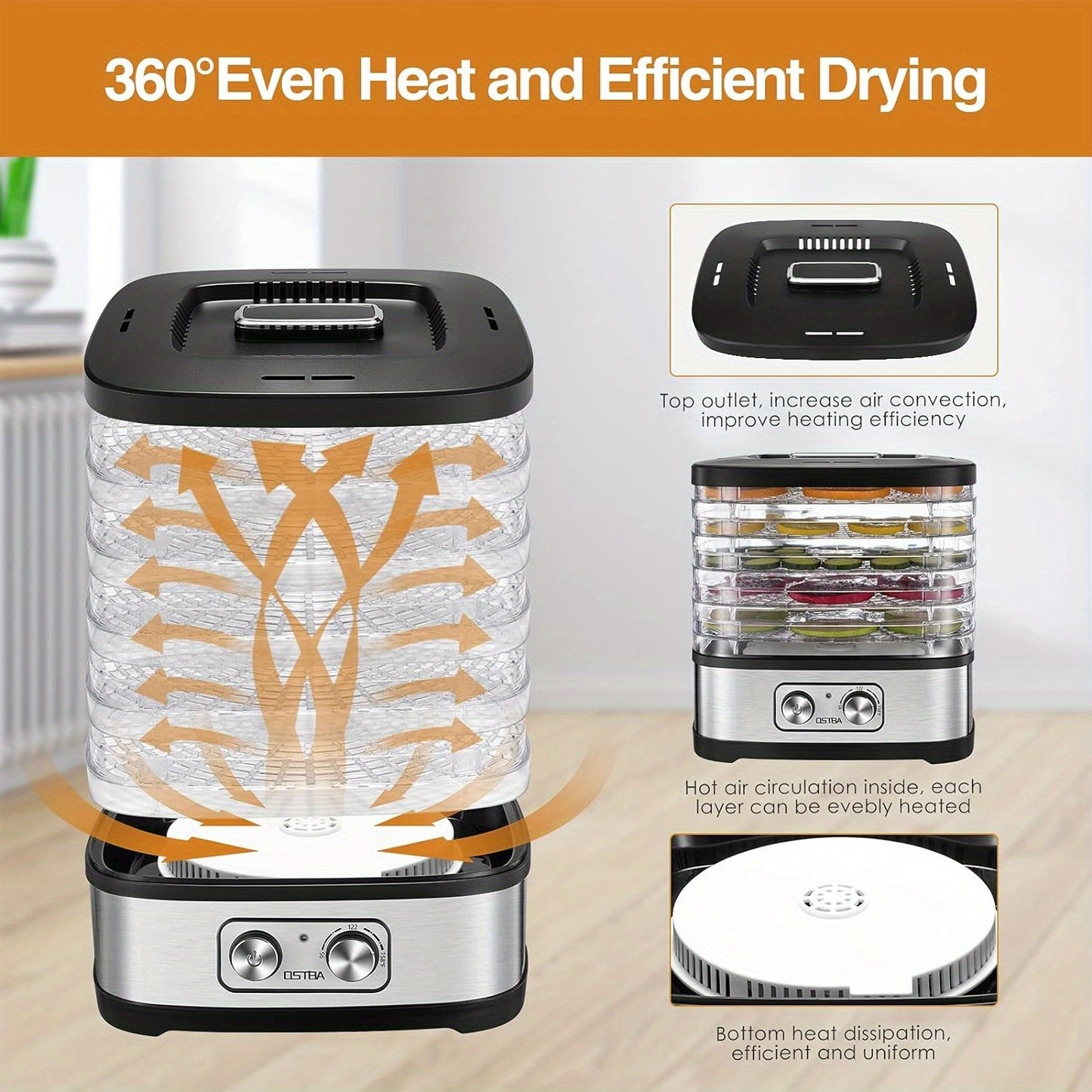 Food Dehydrator 240W with Temperature Control | BPA-Free Dishwasher-Safe Trays, Electric Food Dryer for Jerky, Fruits, Herbs & Vegetables, Recipe Book Included – 5-Tray & 8-Tray Options