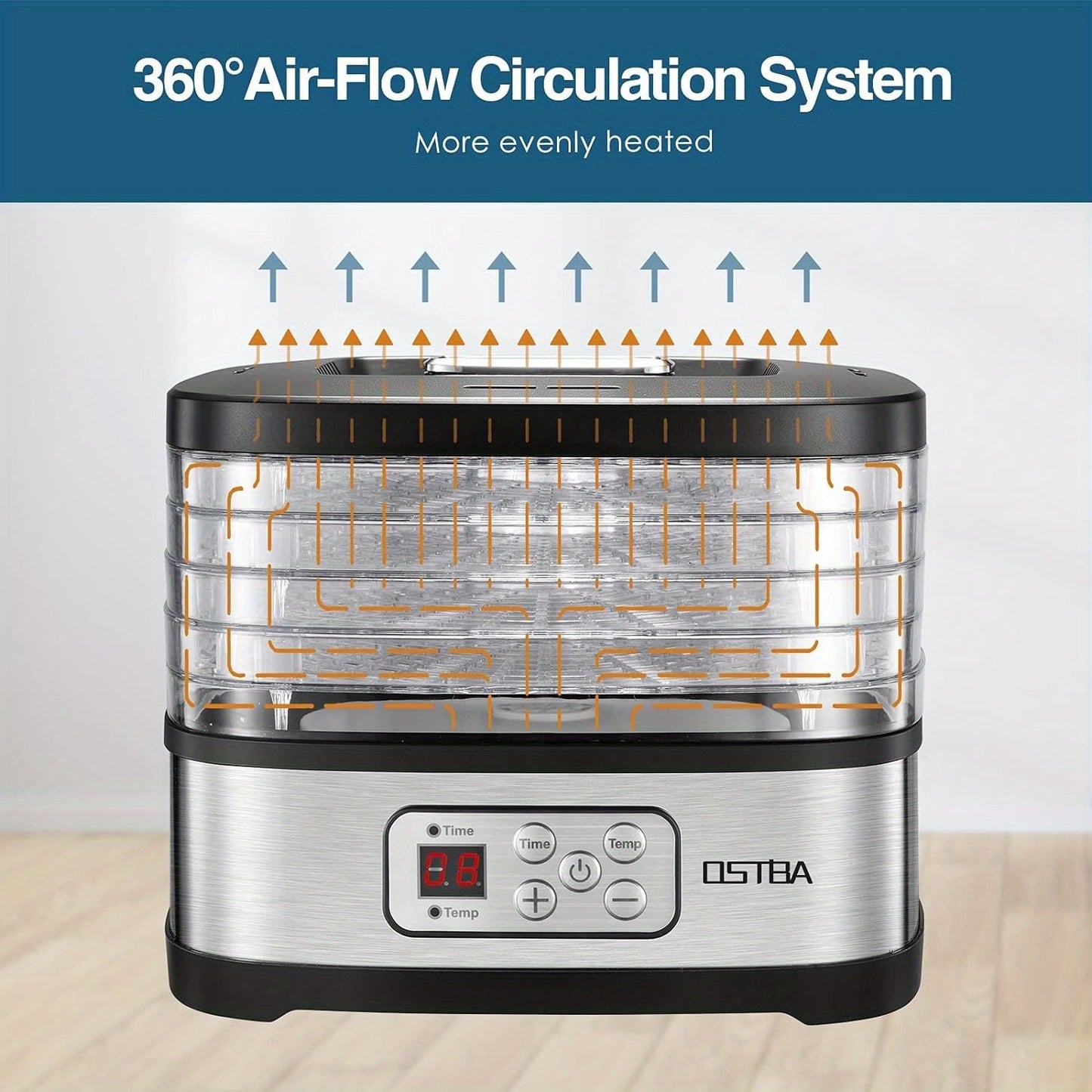 OSTBA Food Dehydrator Machine Adjustable Temperature & 72H Timer, 5-Tray Dehydrators for Food and Jerky, Fruit, Dog Treats, Herbs, Snacks, LED Display, 240W Electric Food Dryer, Recipe Book