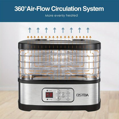 OSTBA Food Dehydrator Machine Adjustable Temperature & 72H Timer, 5-Tray Dehydrators for Food and Jerky, Fruit, Dog Treats, Herbs, Snacks, LED Display, 240W Electric Food Dryer, Recipe Book