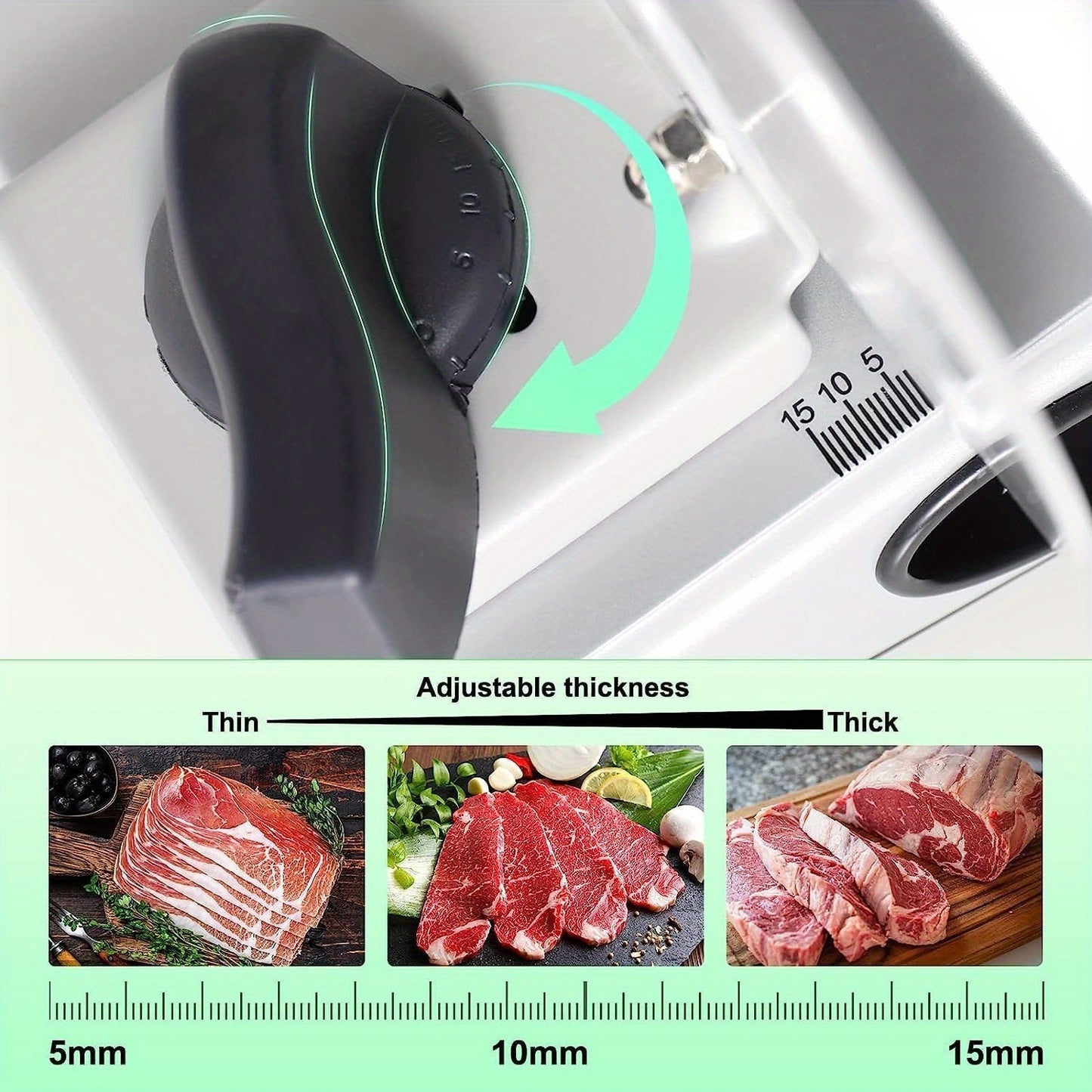 Electric Deli Food Slicer with Removable Stainless Steel Blades – Adjustable Thickness Meat Slicer for Home, Easy to Clean, Slices Cold Cuts, Cheese, Bread & Fruit
