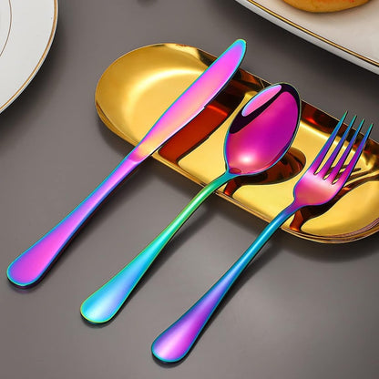 Flatware Set for 12, 60-Piece 304 Stainless Steel Cutlery Set with Mirror Polish & Titanium Plated Finish — Dishwasher Safe Silverware with Knife, Fork & Spoon | Silver, Gold & Rainbow