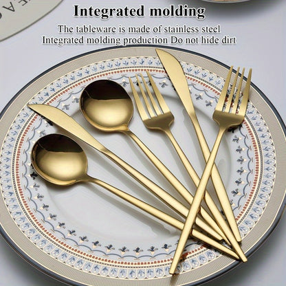 24/60pcs Gold Silverware Set 24/60pcs Service for 6/20, Titanium Gold Plated Stainless Steel Flatware Set, Knives Forks Spoons Cutlery Set for Wedding, Parties, Birthday, Restauroom, Dishwasher Safe, The Best Gifts for Thanksgiving And Christmas