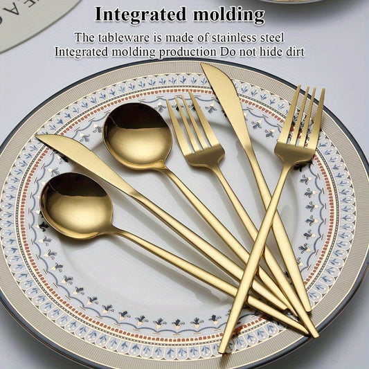 24/60pcs Gold Silverware Set 24/60pcs Service for 6/20, Titanium Gold Plated Stainless Steel Flatware Set, Knives Forks Spoons Cutlery Set for Wedding, Parties, Birthday, Restauroom, Dishwasher Safe, The Best Gifts for Thanksgiving And Christmas