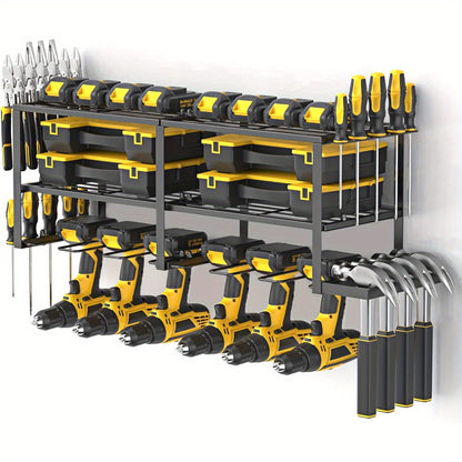 Power Drill Holder Wall Mount – Heavy Duty Tool Storage Rack with 3/4 Layer Floating Shelf | Cordless Drill Organizer | 4/6/8 Drill Holders Workshop Tool Rack for Garage & Workshop Organization