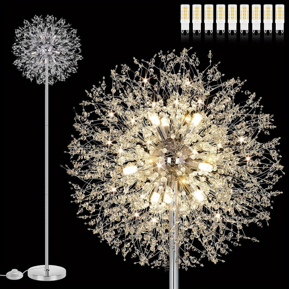 Crystal Floor Lamp for Living Room – 69 Inch Modern Standing Lamp with 738pcs K9 Crystals, 9 LED Bulbs, Antique Brass & Gold Finish, Tall Pole Light for Bedroom Office Mid Century Decor