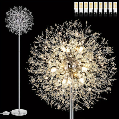 Crystal Floor Lamp for Living Room – 69 Inch Modern Standing Lamp with 738pcs K9 Crystals, 9 LED Bulbs, Antique Brass & Gold Finish, Tall Pole Light for Bedroom Office Mid Century Decor