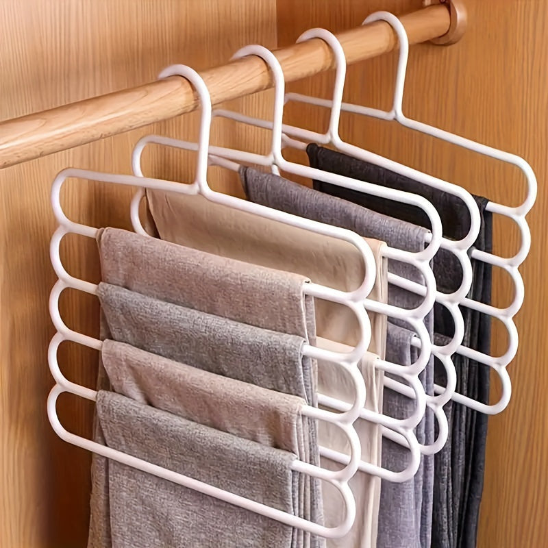 Multi-Layer Pants Hangers Set of 5 – 5-Tier Space Saving Clothes Rack, Slip-Resistant Adjustable Wardrobe Organizer for Pants, Jeans & Clothes, Closet & Laundry Room Storage
