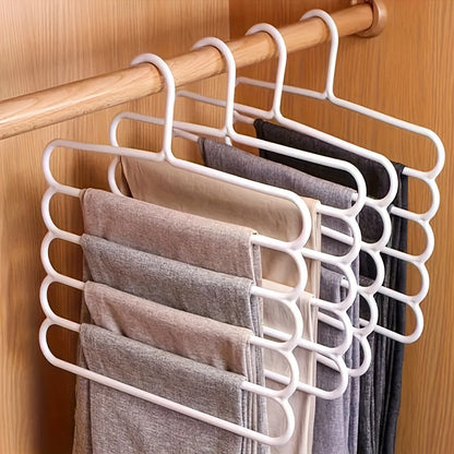 Multi-Layer Pants Hangers Set of 5 – 5-Tier Space Saving Clothes Rack, Slip-Resistant Adjustable Wardrobe Organizer for Pants, Jeans & Clothes, Closet & Laundry Room Storage