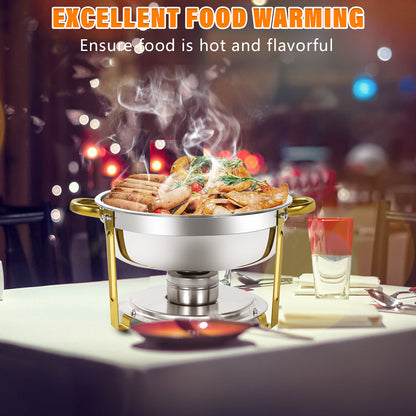 4 Pack Chafing Dish Buffet Set, Round Golden Chafers And Buffet Warmers Sets, 6Qt Stainless Steel Chafing Dishes for Buffet with Lid, Food Warming Tray for Party, Dinners And Catering, Solely for Cooking (solely for cooking)