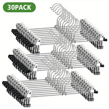 Pants Hangers with Clips 30pcs, Adjustable Skirt Hangers for Women Metal Pants Hangers for Jeans