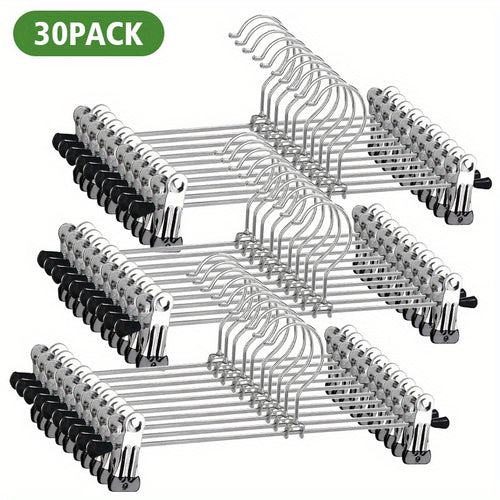 Pants Hangers with Clips 30pcs, Adjustable Skirt Hangers for Women Metal Pants Hangers for Jeans