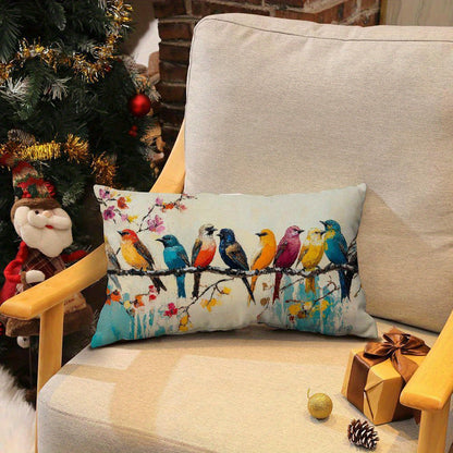 Lumbar Pillow Covers 12x20 Inch Watercolor Bird Pattern - Decorative Linen Throw Pillow Cases Cute Nature Print Zipper Closure | 1pc or 2pcs | Bedroom Living Room Sofa Couch Cushion Cover Home Decor