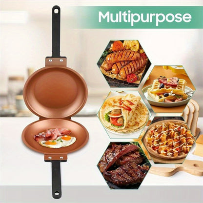 Cookware Made of Stainless Steel, a Pancake Skillet That Is Non-Stick on Both Sides, Reversible And Foldable, Ideal for Making Fluffy Pancakes, Omelettes, Frittatas, And Other Breakfast Dishes.