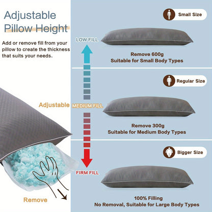 Cooling Body Pillow for Adults- Pillow Insert with Shredded Blue with Washable Pillowcase (20x54 Inch)