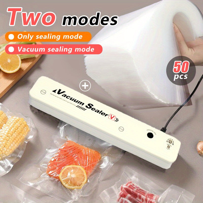 Universal Food Vacuum Sealer Compact Food Sealer with Easy Food Preservation Options, Air Sealer with 50 Vacuum Sealer Bags for Fresh Food And Food Storage (Black, White)