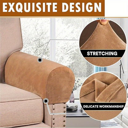 2pcs/ Set Stretch Armrest Covers Spandex Arm Covers for Chairs Couch Sofa Elastic Plaid Pattern Armchair Slipcovers for Living Room Home Decor Stretch Armrest Covers Velvet Arm Covers for Chairs Couch Sofa Armchair Slipcovers for Recliner Sofa