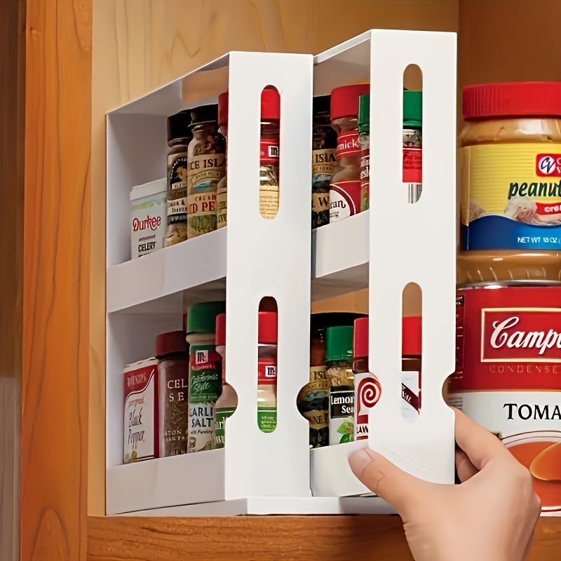 2 Tier Rotating Spice Rack - Large Capacity Kitchen Organizer for Countertops and Cabinets, Multi-Functional Pull-Out Storage Racks