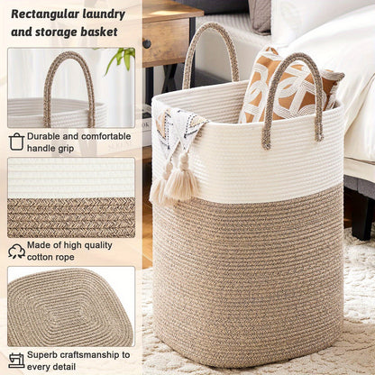 Jumbo Size Cotton Material Laundry Basket, Woven Cotton Rope Laundry Basket, 10.57/ 15.85gal/ 21.13gal/ 26.42gal Multifunctional Storage for Dirty Clothes,, And Blankets In The Bathroom And Living Room, Laundry Storage Baskets, Bins &