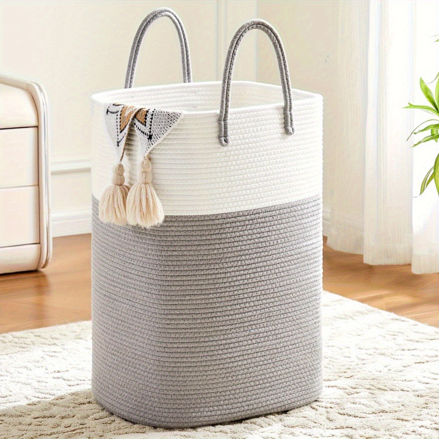 Jumbo Size Cotton Material Laundry Basket, Woven Cotton Rope Laundry Basket, 10.57/ 15.85gal/ 21.13gal/ 26.42gal Multifunctional Storage for Dirty Clothes,, And Blankets In The Bathroom And Living Room, Laundry Storage Baskets, Bins &