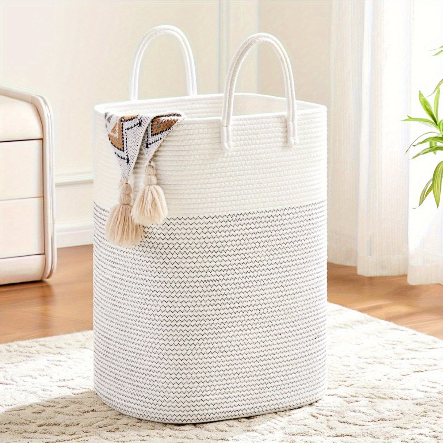 Jumbo Size Cotton Material Laundry Basket, Woven Cotton Rope Laundry Basket, 10.57/ 15.85gal/ 21.13gal/ 26.42gal Multifunctional Storage for Dirty Clothes,, And Blankets In The Bathroom And Living Room, Laundry Storage Baskets, Bins &