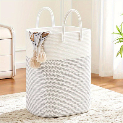 Jumbo Size Cotton Material Laundry Basket, Woven Cotton Rope Laundry Basket, 10.57/ 15.85gal/ 21.13gal/ 26.42gal Multifunctional Storage for Dirty Clothes,, And Blankets In The Bathroom And Living Room, Laundry Storage Baskets, Bins &