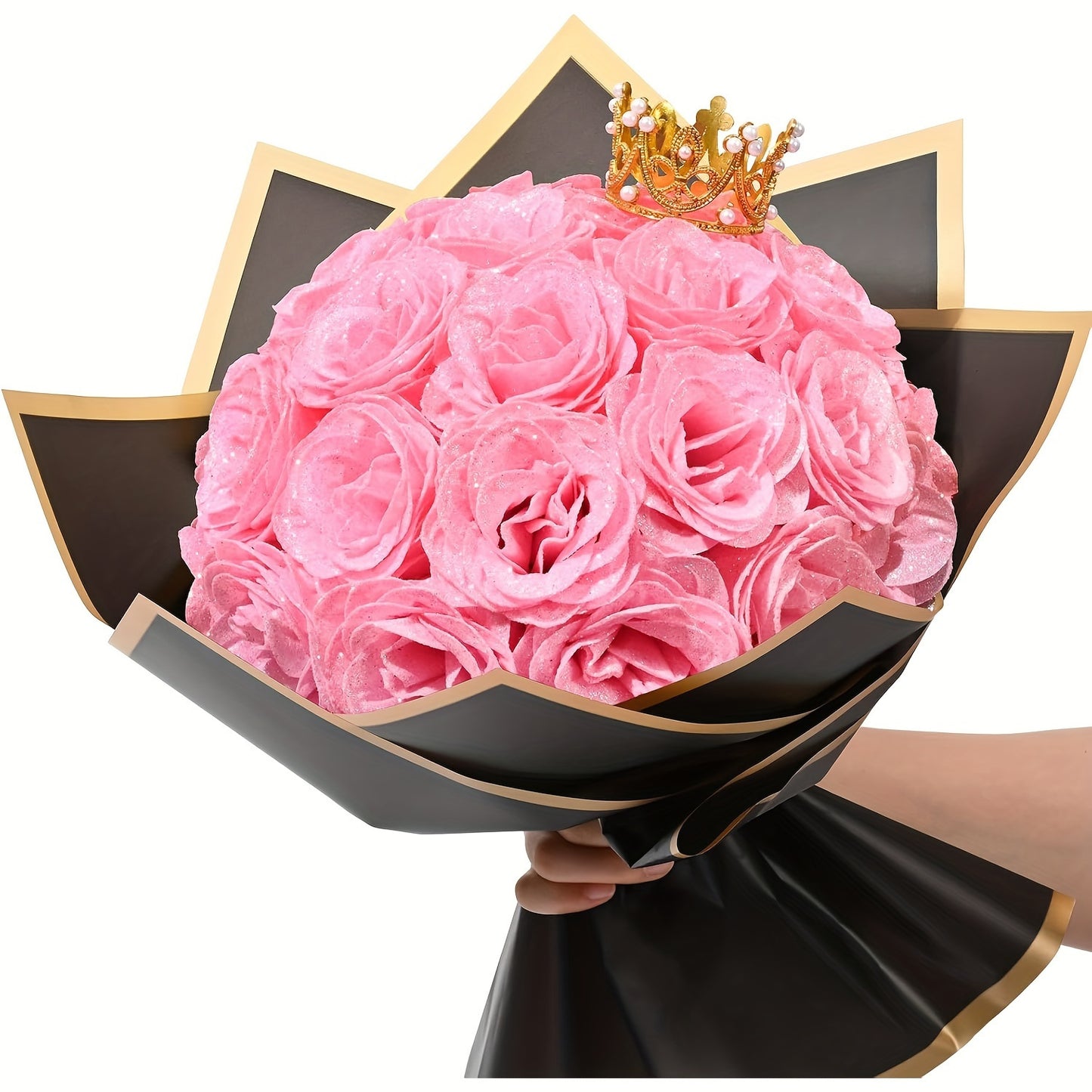 24/36pcs Glitter Roses Bouquet - Everlasting Shiny Artificial Red Roses with Sparkling Glitter Petals, DIY Fake Flower Bouquet Suitable for Valentine' Day, Mother' Day, Wedding, Anniversary, - Gifts for, Plastic Roses Bouquet