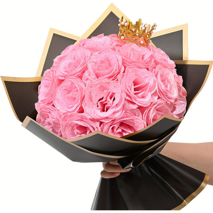 24/36pcs Glitter Roses Bouquet - Everlasting Shiny Artificial Red Roses with Sparkling Glitter Petals, DIY Fake Flower Bouquet Suitable for Valentine' Day, Mother' Day, Wedding, Anniversary, - Gifts for, Plastic Roses Bouquet