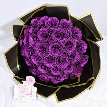24/36pcs Glitter Roses Bouquet - Everlasting Shiny Artificial Red Roses with Sparkling Glitter Petals, DIY Fake Flower Bouquet Suitable for Valentine' Day, Mother' Day, Wedding, Anniversary, - Gifts for, Plastic Roses Bouquet