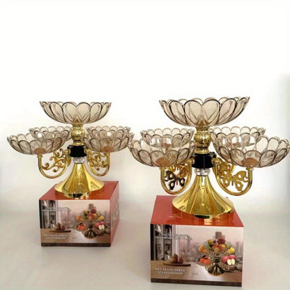 A Set of Crystal Multi-Layer Five-Plate Rotating Fruit Plate, Modern Home Living Room Coffee Table Light Luxury Snack Candy Plate, Elegant European Crystal Fruit Bowl Set - Perfect for Snacks And Candy Decoration Bowl, Home Decoration Must-Have