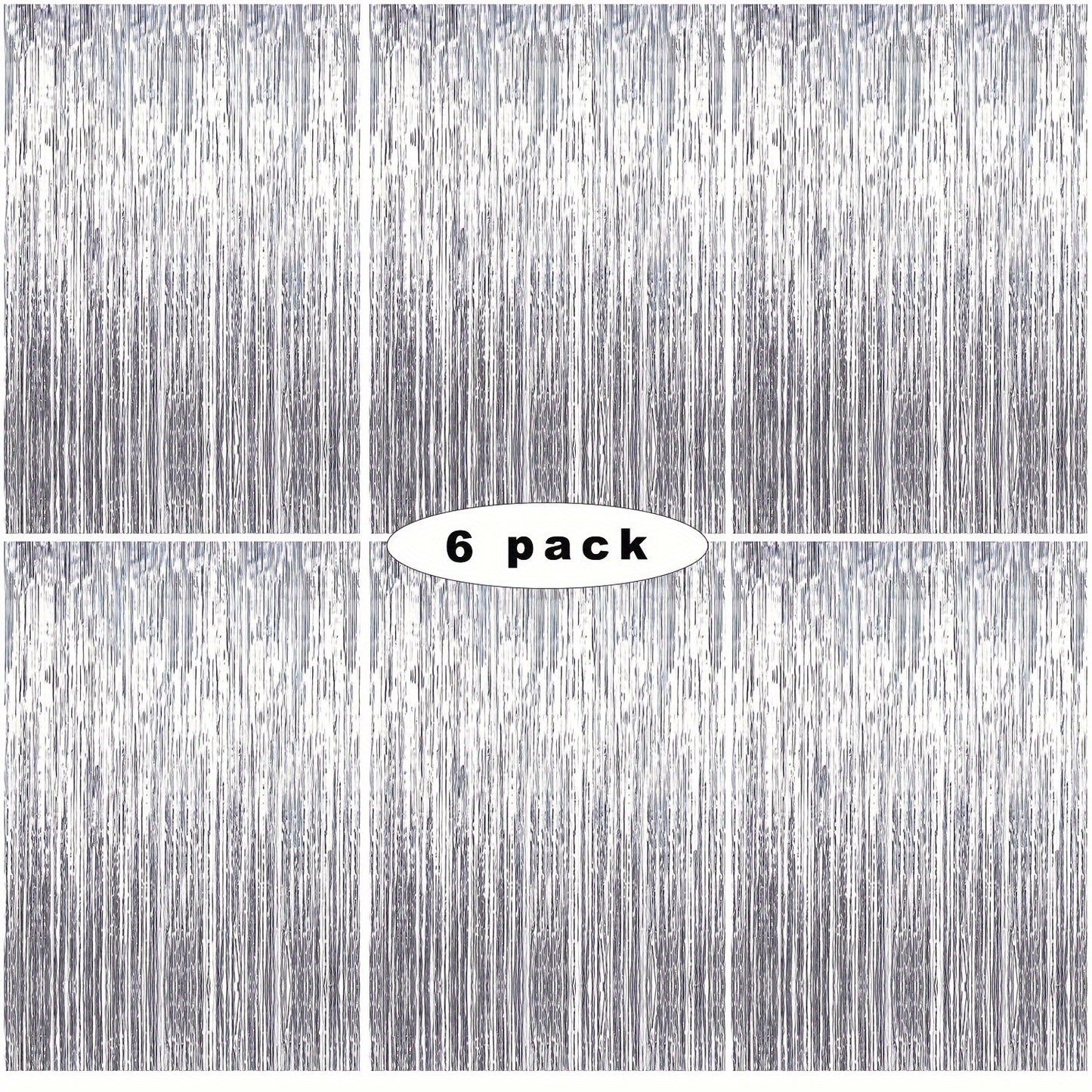 6 Packs Silvery Foil Metallic Tinsel Backdrop,Glitter Foil Tassel Ribbon,Party Photo Booth&Birthday Wedding Backdrop, Doorway Streamer Decoration,Holiday Party and Photo Decoration with Laser Rain Background