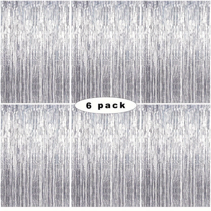 6 Packs Silvery Foil Metallic Tinsel Backdrop,Glitter Foil Tassel Ribbon,Party Photo Booth&Birthday Wedding Backdrop, Doorway Streamer Decoration,Holiday Party and Photo Decoration with Laser Rain Background