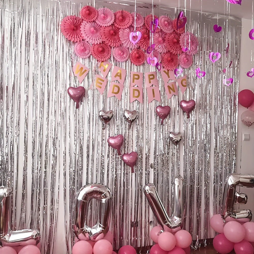 6 Packs Silvery Foil Metallic Tinsel Backdrop,Glitter Foil Tassel Ribbon,Party Photo Booth&Birthday Wedding Backdrop, Doorway Streamer Decoration,Holiday Party and Photo Decoration with Laser Rain Background