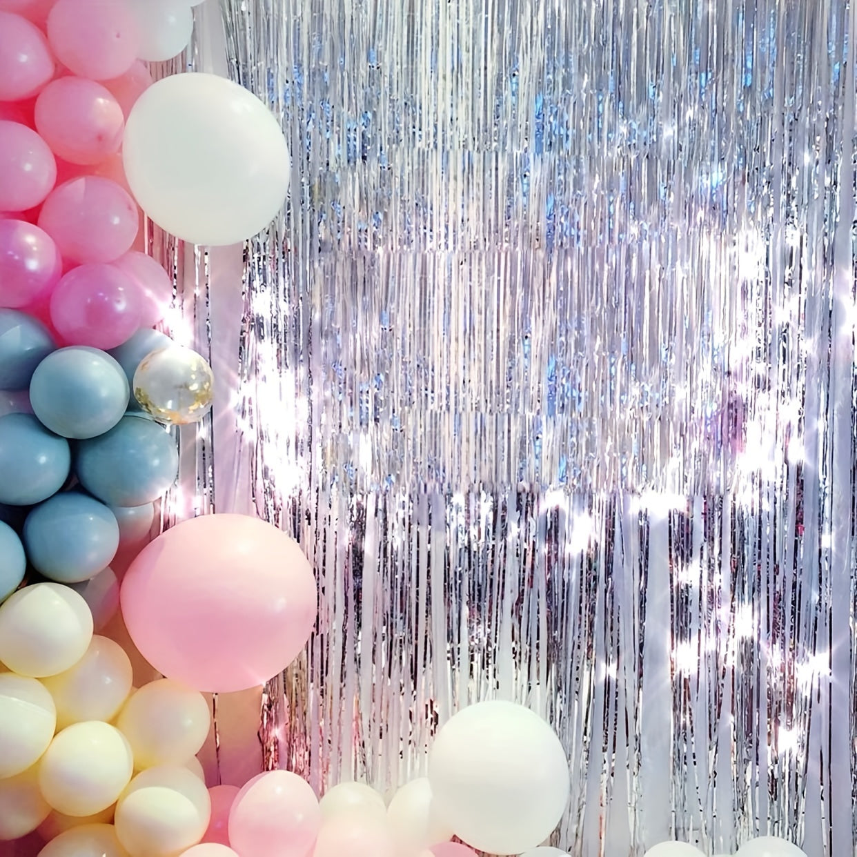 6 Packs Silvery Foil Metallic Tinsel Backdrop,Glitter Foil Tassel Ribbon,Party Photo Booth&Birthday Wedding Backdrop, Doorway Streamer Decoration,Holiday Party and Photo Decoration with Laser Rain Background