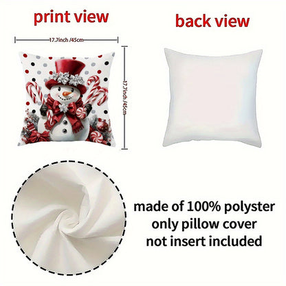 2025 Festive 4pcs Christmas Merry Snowman Candy Cane Buffalo Plaid Polyester Throw Pillow Covers - 18" X 18" - Cozy Soft Decorative Pillow Cover With Single Side Print - Perfect For Christmas Winter Living Room, Bedroom, Sofa And Bed Decor, No Insert