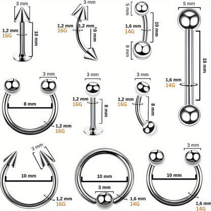 Complete Set of 124pcs for Professional Piercing, Including a Piercing Gun And 14G 16G Stainless Steel Jewelry Suitable for Various Body Parts Like Ears, Nose, Septum, Lips, Belly Button, And Tongue