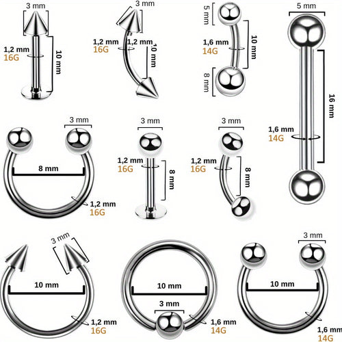 Complete Set of 124pcs for Professional Piercing, Including a Piercing Gun And 14G 16G Stainless Steel Jewelry Suitable for Various Body Parts Like Ears, Nose, Septum, Lips, Belly Button, And Tongue