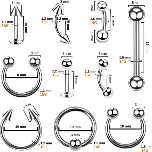 Ear Piercing Kit 124PCS Professional Body Piercing Set with Piercing Gun, 14G 16G Stainless Steel Jewelry for Ears Nose Septum Lips Belly Button Tongue – Complete Starter Kit