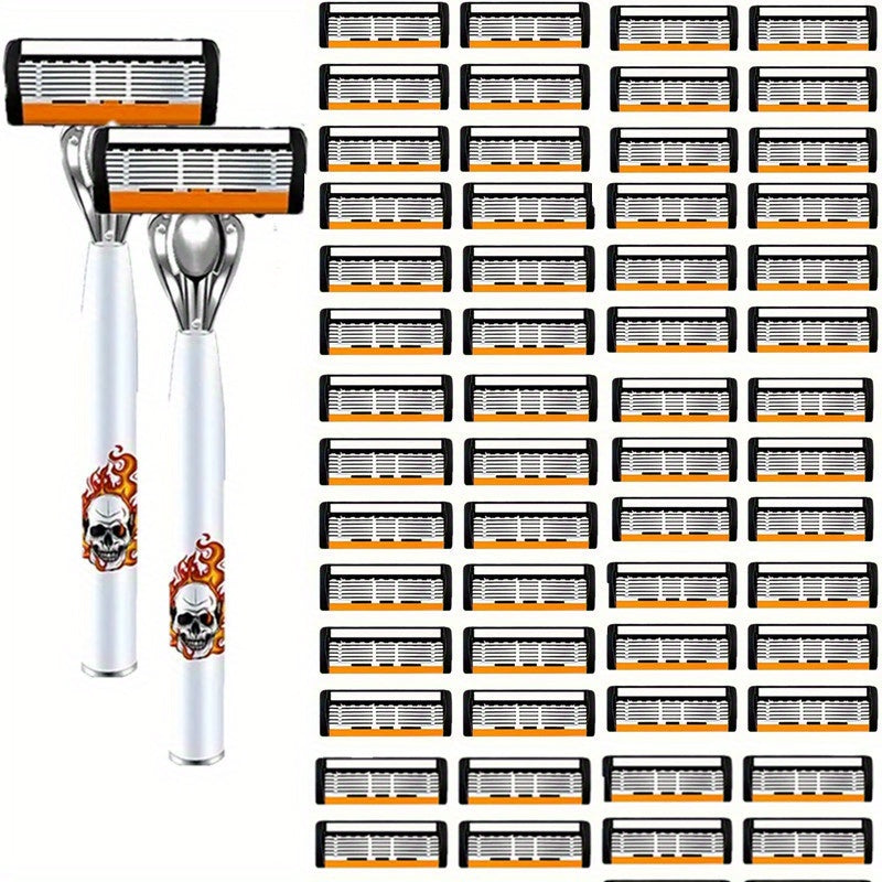 Men's Safety Razor with Replacement Blades - Anti-Slip Stainless Steel Handle Shaver for Beard & Sideburns, Classic Style Wet Shaving Razor, Multiple Blade Bundle Options