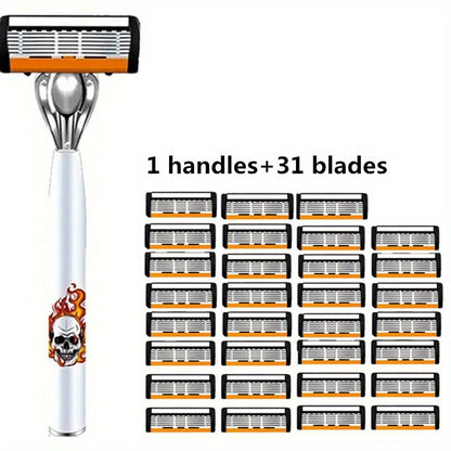 Men's Safety Razor with Replacement Blades - Anti-Slip Stainless Steel Handle Shaver for Beard & Sideburns, Classic Style Wet Shaving Razor, Multiple Blade Bundle Options
