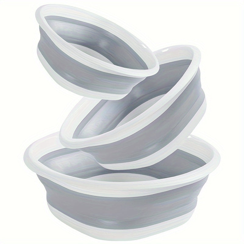 A Compact 3pcs Set That Includes a Collapsible Sink, a Portable Wash Basin, a Square Dish Tub, a Foldable Laundry Basket, And a Plastic Sink, Designed for Efficient Storage of Utensils, Fruits, And for Use During Camping, Laundry, Hiking