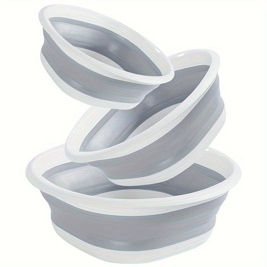 A Compact 3pcs Set That Includes a Collapsible Sink, a Portable Wash Basin, a Square Dish Tub, a Foldable Laundry Basket, And a Plastic Sink, Designed for Efficient Storage of Utensils, Fruits, And for Use During Camping, Laundry, Hiking