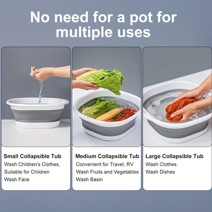 A Compact 3pcs Set That Includes a Collapsible Sink, a Portable Wash Basin, a Square Dish Tub, a Foldable Laundry Basket, And a Plastic Sink, Designed for Efficient Storage of Utensils, Fruits, And for Use During Camping, Laundry, Hiking