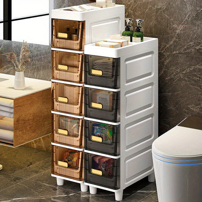 Deluxe Slim Storage Cabinet with Drawers - Durable Waterproof PP Material, Multi-Purpose Organizer with Ample Storage for Bathroom, Kitchen, Personal Care Product Dispensers, and More - Ideal for Small Spaces, Storage Drawer Units