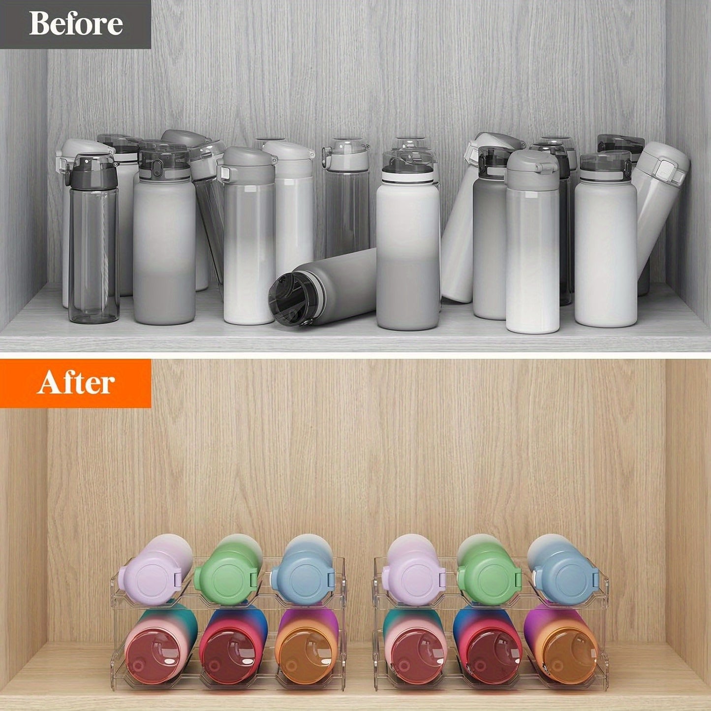 Stackable Water Bottle Organizer, for Cabinet, Kitchen Pantry Organization And Storage, Tumbler Travel Mug Cup Holder, Plastic Fridge Wine Racks, Hold 5/6/11 Bottles for Business for Business