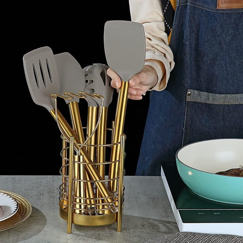 38pcs Set of Golden Kitchenware, with Edible Grade Silicone Heads to Protect Your Cookware. Made of Stainless Steel Material, It Is Safe And Reliable, Providing a Complete Solution to Your Cooking Needs